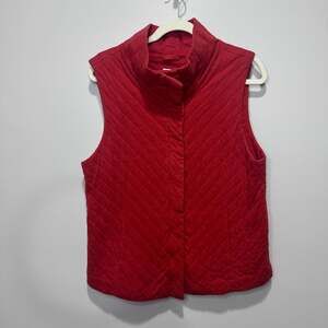 Eileen Fisher Burnt Orange  Chevron Quilted Cotton Full-Zip Vest, Sz L